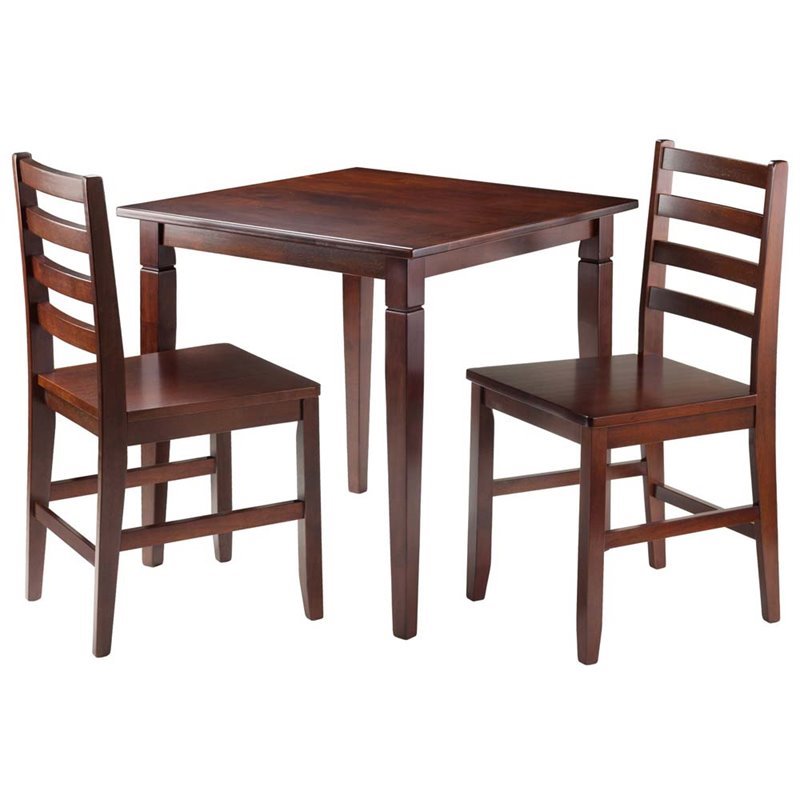 Pemberly Row 3-Piece Square Transitional Solid Wood Dining Set in Walnut