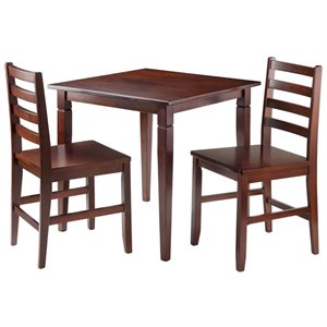 Pemberly Row 3-Piece Square Transitional Solid Wood Dining Set in Walnut