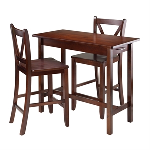 Pemberly Row 3-Piece Counter Height Transitional Solid Wood Dining Set in Walnut