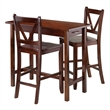 Pemberly Row 3-Piece Counter Height Transitional Solid Wood Dining Set in Walnut