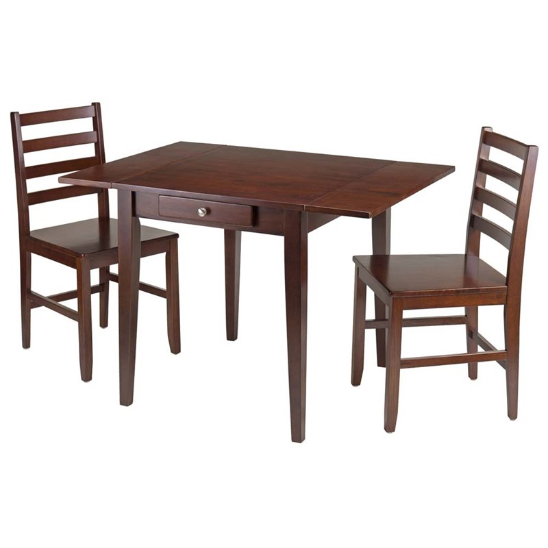 Pemberly Row 3-Piece Drop Leaf Solid Wood Dining Set in Antique Walnut