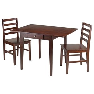 Pemberly Row 3-Piece Drop Leaf Solid Wood Dining Set in Antique Walnut