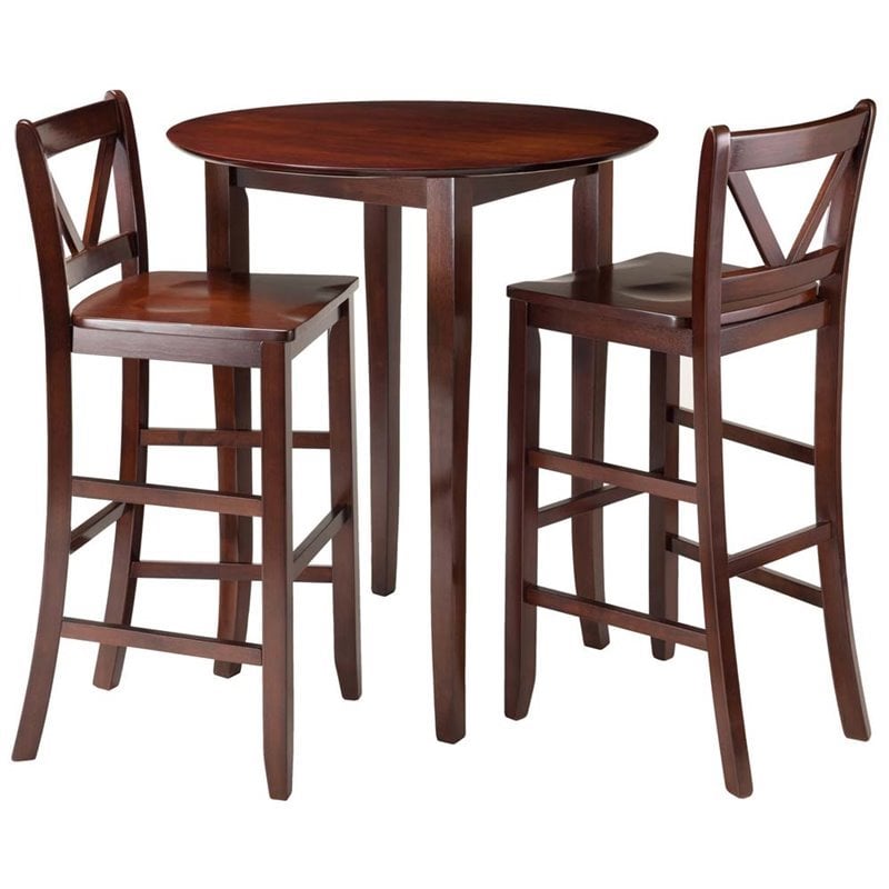 Pemberly Row 3-Piece Round Transitional Solid Wood Pub Set in Antique Walnut