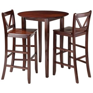 Pemberly Row 3-Piece Round Transitional Solid Wood Pub Set in Antique Walnut