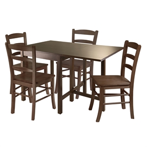 Pemberly Row 5-Piece Drop Leaf Solid Wood Dining Set in Antique Walnut