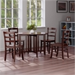 Pemberly Row 5 Piece Round Drop Leaf Dining Set in Walnut Finish