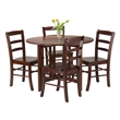 Pemberly Row 5 Piece Round Drop Leaf Dining Set in Walnut Finish