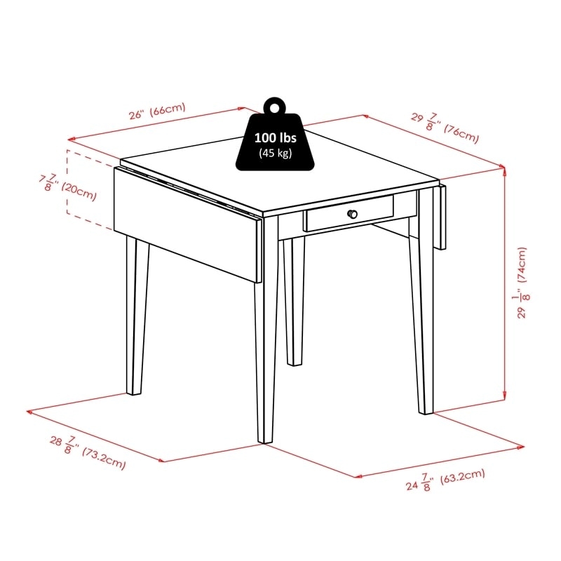 Pemberly Row 5-Piece Drop Leaf Solid Wood Dining Set w/ Drawer in Antique Walnut