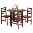 Pemberly Row 5-Piece Round Drop Leaf Solid Wood Dining Set in Antique Walnut