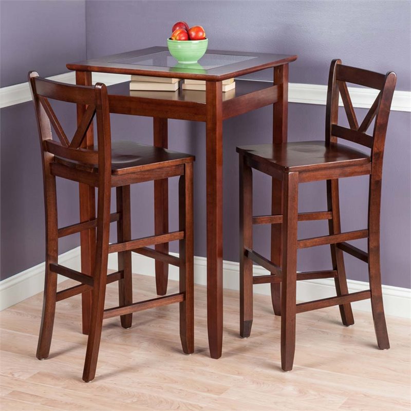 Pemberly Row High Pub Square Table in Antique Walnut Finish