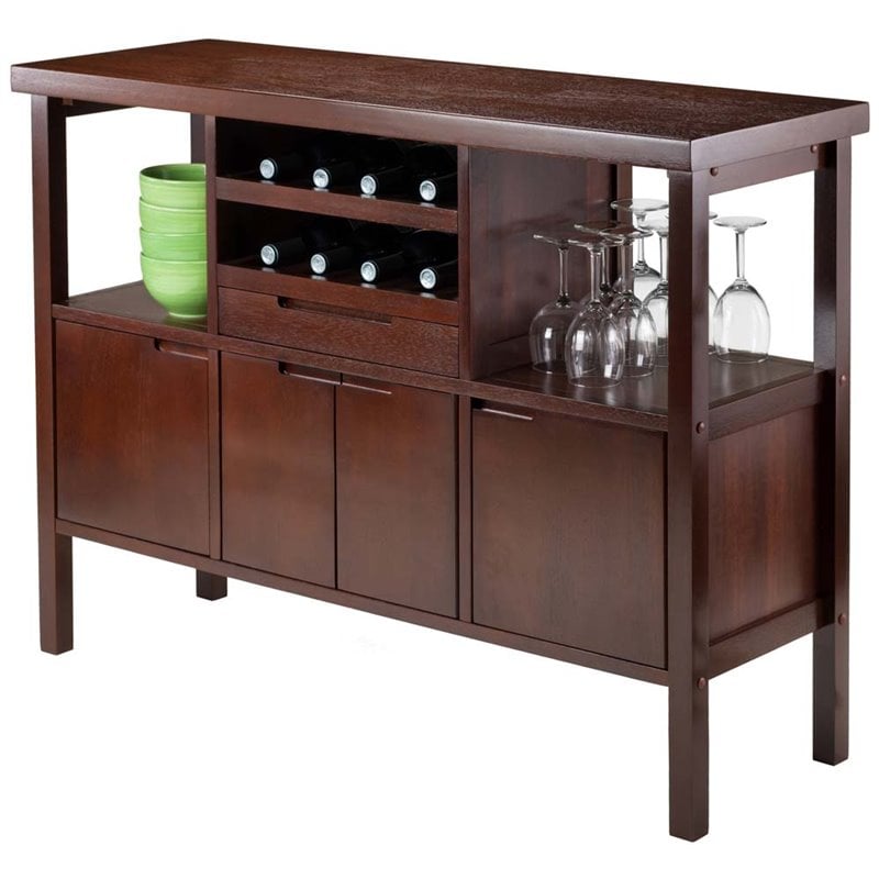 Pemberly Row Wine Rack Buffet Table in Walnut Cymax Business