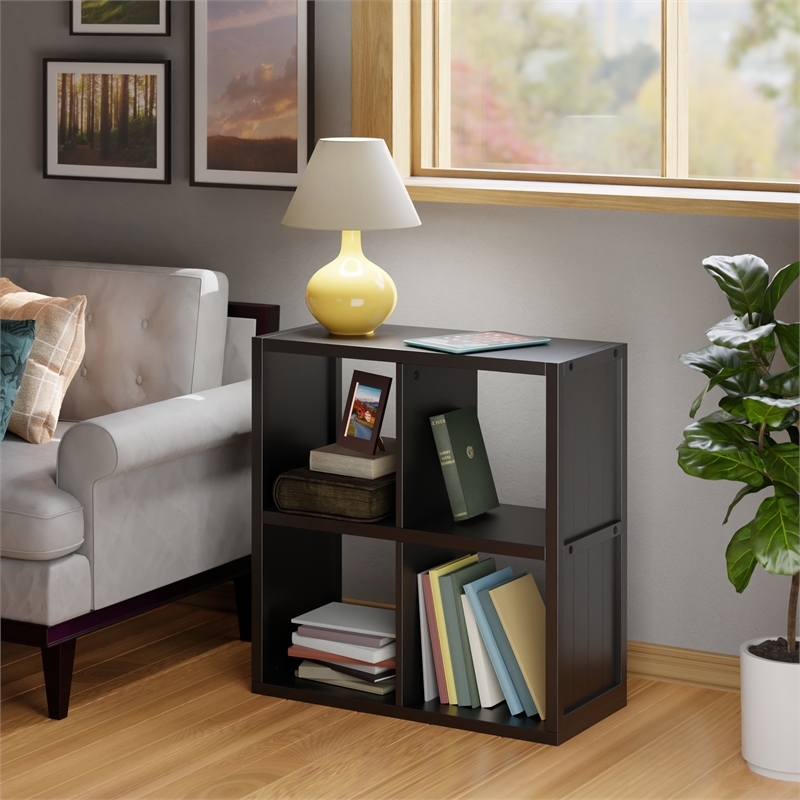 Pemberly Row 2x2 Modern Wood Storage Cabinet with Wainscoting Panel in Black