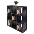 Pemberly Row 3x3 Modern Wood Storage Cabinets with Wainscoting Panel in Black