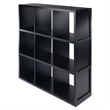 Pemberly Row 3x3 Modern Wood Storage Cabinets with Wainscoting Panel in Black