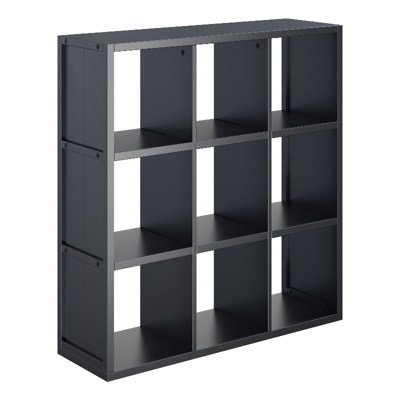 Pemberly Row 3x3 Modern Wood Storage Cabinets with Wainscoting Panel in Black