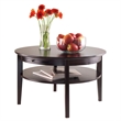 Pemberly Row Round Solid Wood Coffee Table with Pull out Tray in Dark Espresso