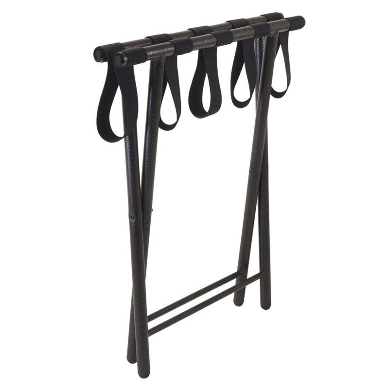 Pemberly Row Metal Luggage Rack with Folding Straight Leg in Antique Bronze