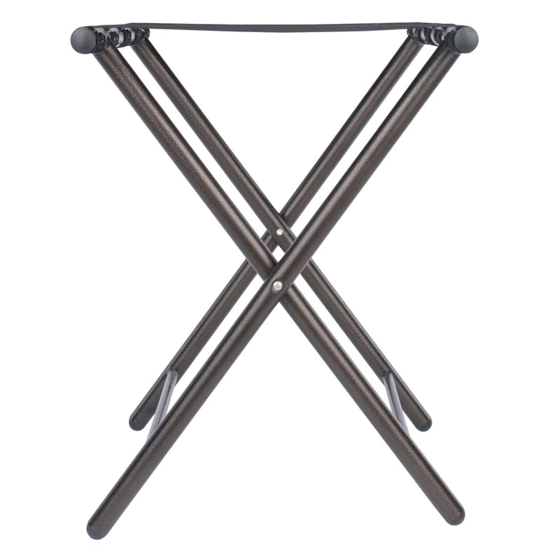 Pemberly Row Metal Luggage Rack with Folding Straight Leg in Antique Bronze