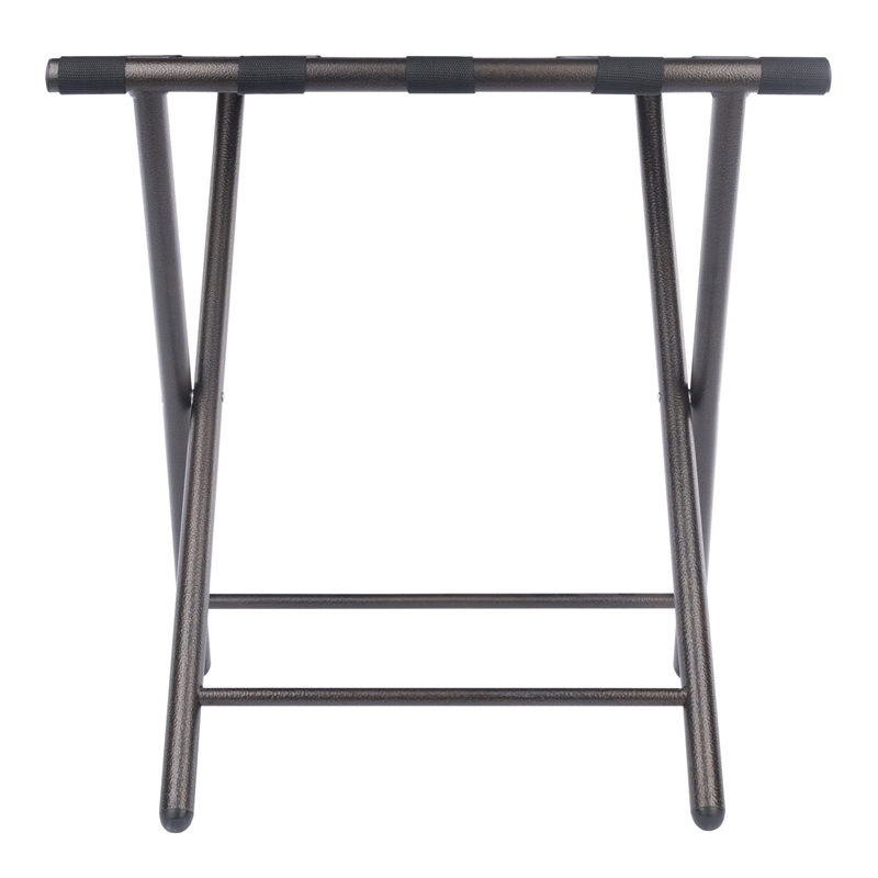 Pemberly Row Metal Luggage Rack with Folding Straight Leg in Antique Bronze