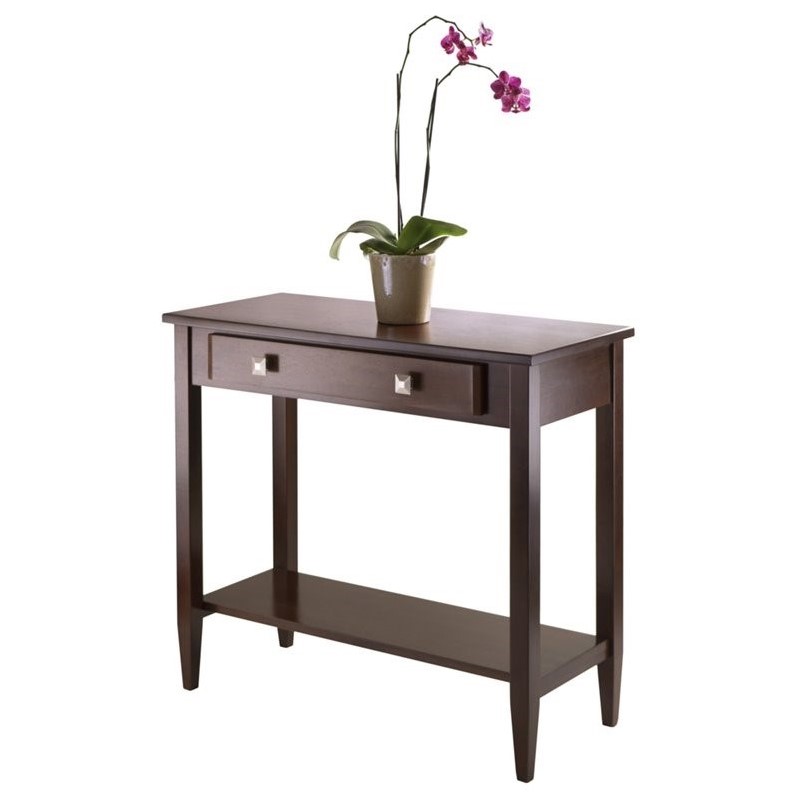 Pemberly Row Transitional Solid Wood Console Hall Table w/ Tapered Leg in Walnut