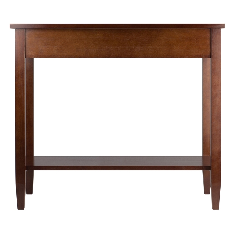 Pemberly Row Transitional Solid Wood Console Hall Table w/ Tapered Leg in Walnut
