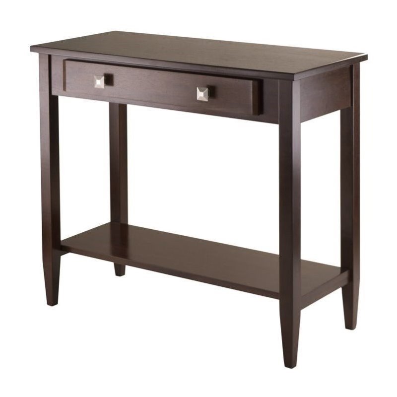 Pemberly Row Transitional Solid Wood Console Hall Table w/ Tapered Leg in Walnut