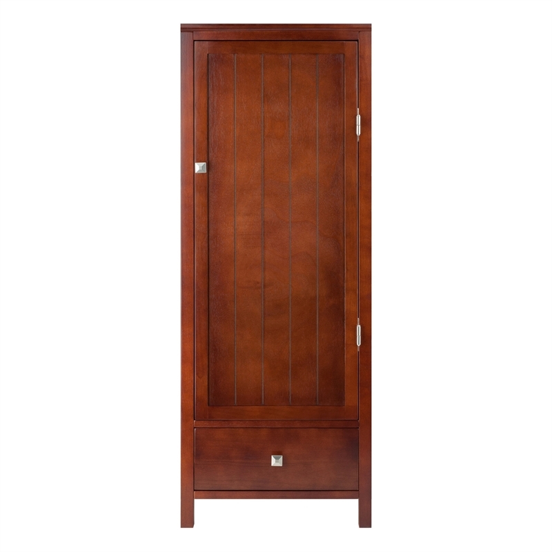 Pemberly Row Transitional Solid Wood Close Cupboard w/ Drawer in Antique Walnut