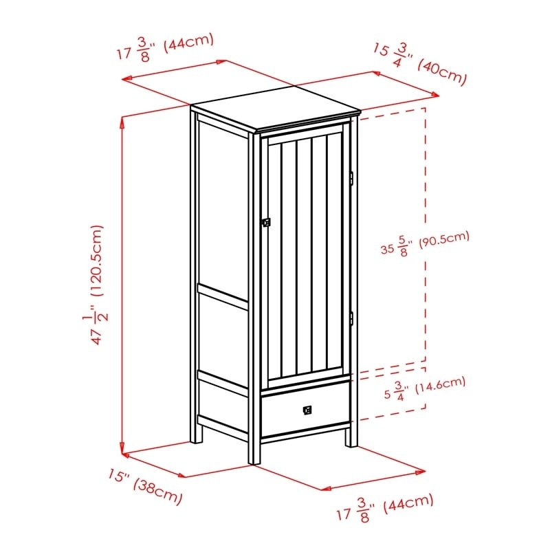 Pemberly Row Transitional Solid Wood Close Cupboard w/ Drawer in Antique Walnut