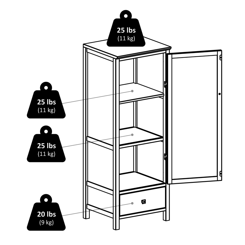 Pemberly Row Transitional Solid Wood Close Cupboard w/ Drawer in Antique Walnut