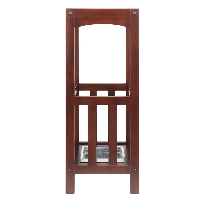 Pemberly Row Transitional Solid Wood Umbrella Stand with Tray in Walnut