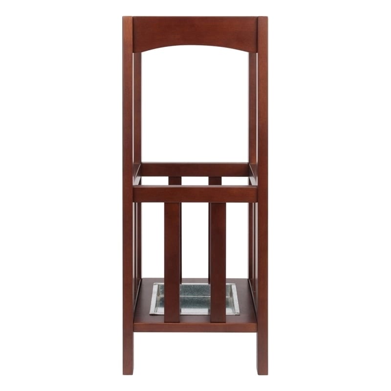 Pemberly Row Transitional Solid Wood Umbrella Stand with Tray in Walnut