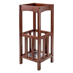Pemberly Row Transitional Solid Wood Umbrella Stand with Tray in Walnut
