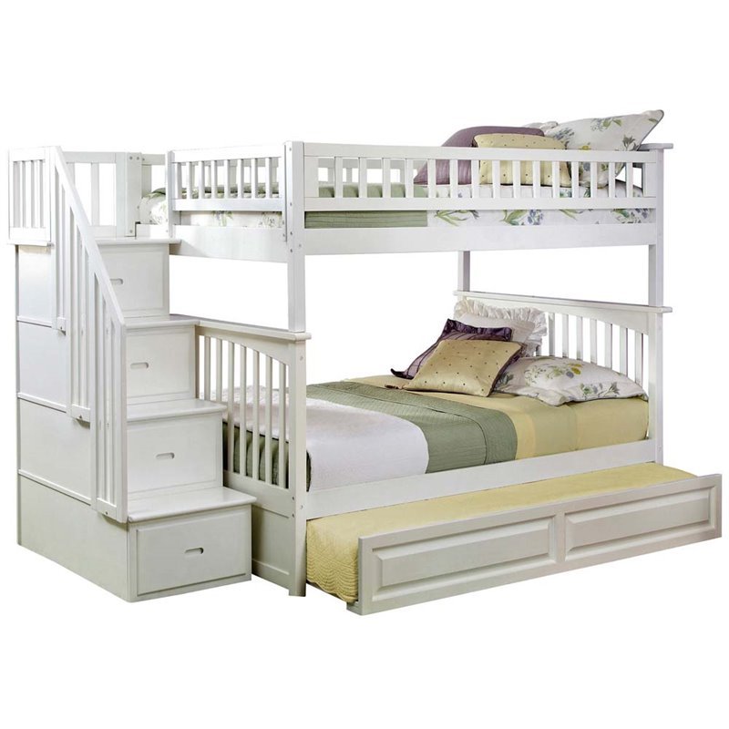 Pemberly Row Full Over Full Staircase Trundle Bunk Bed