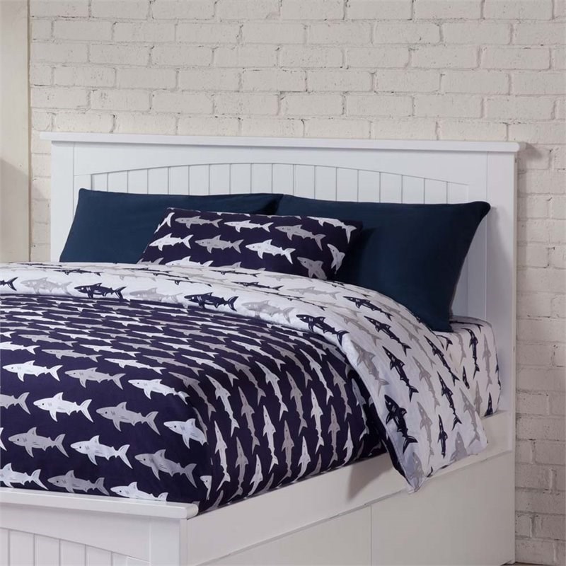 Pemberly Row Modern Wood Full Panel Headboard with USB Charging Station in White