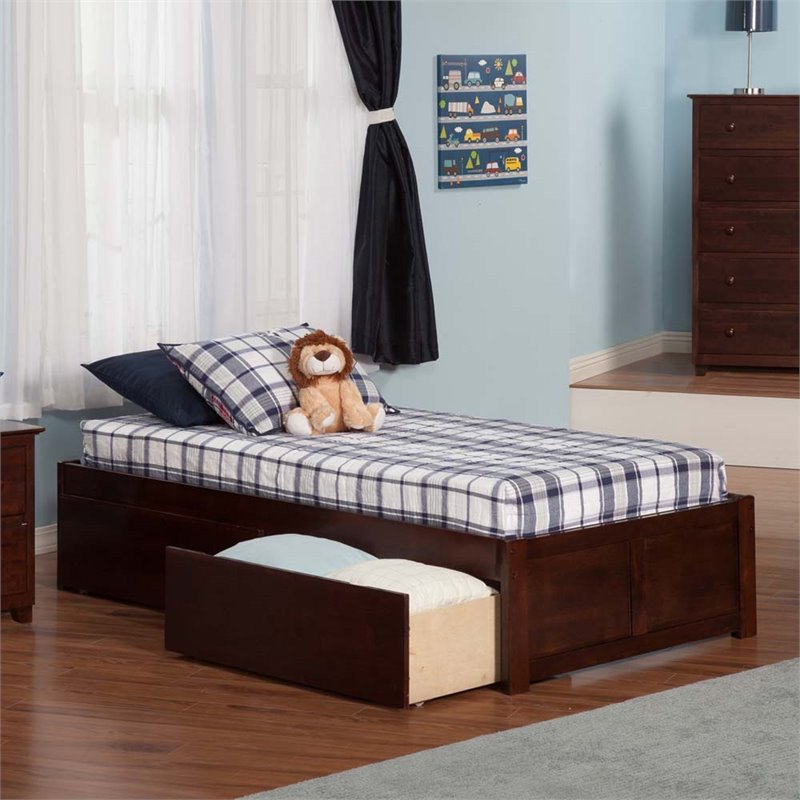 Pemberly Row Twin Storage Platform Bed in Walnut
