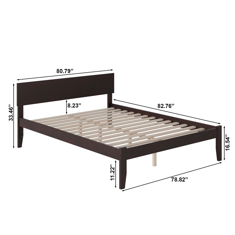 Pemberly Row Transitional Solid Wood King Platform Bed w/ Open Foot in Espresso