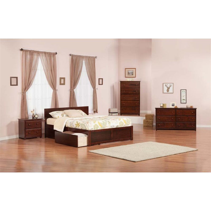 Pemberly Row Transitional Solid Wood King Storage Platform Bed in Walnut