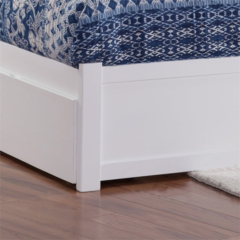 Pemberly Row Full Wood Platform Bed with Footboard & Twin Trundle in White