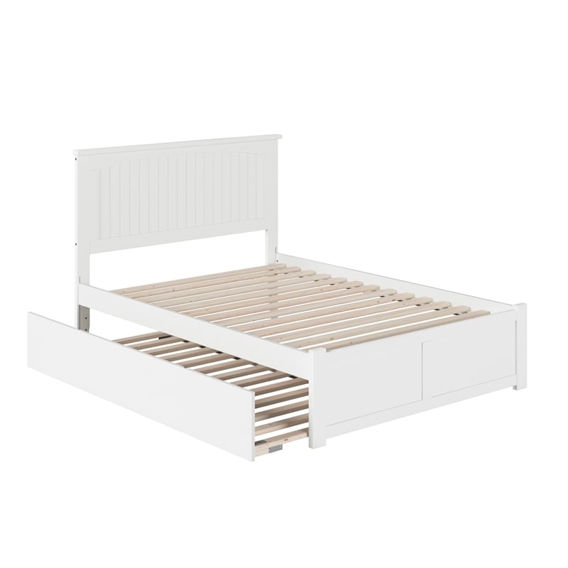 Pemberly Row Full Wood Platform Bed with Footboard & Twin Trundle in White