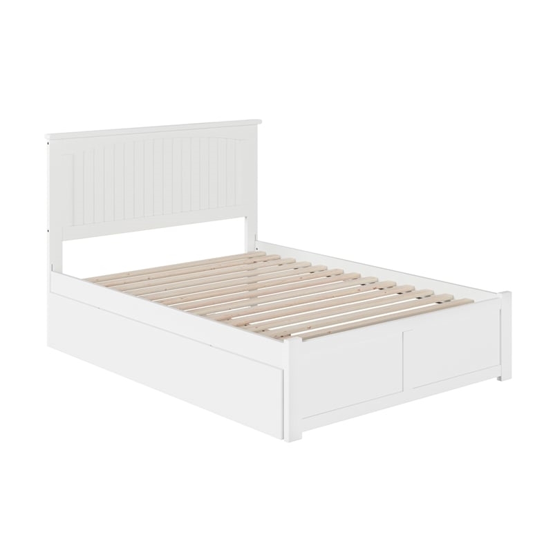 Pemberly Row Full Wood Platform Bed with Footboard & Twin Trundle in White