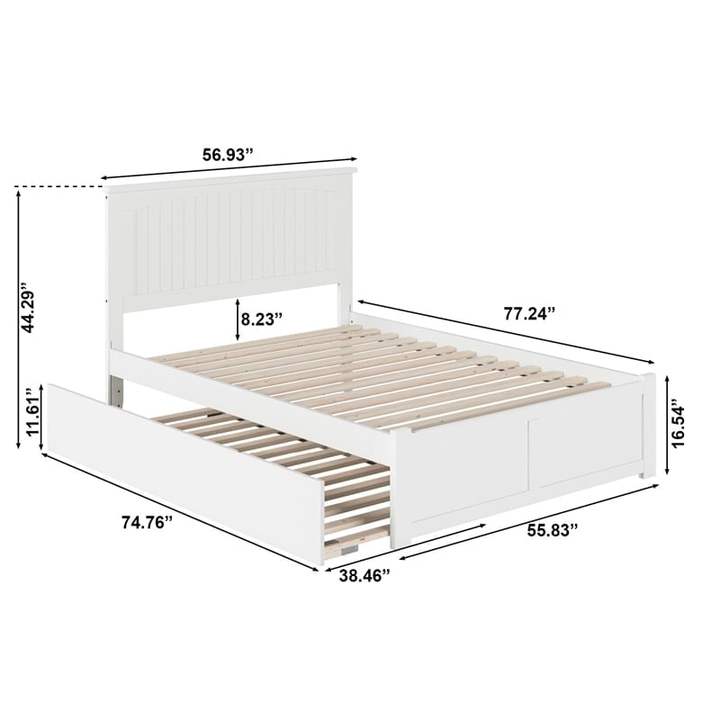 Pemberly Row Full Wood Platform Bed with Footboard & Twin Trundle in White