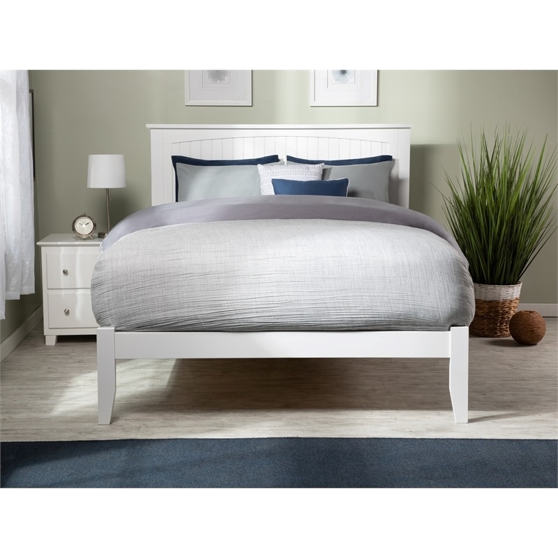 Pemberly Row Solid Wood Queen Platform Bed with USB Charging Station in White