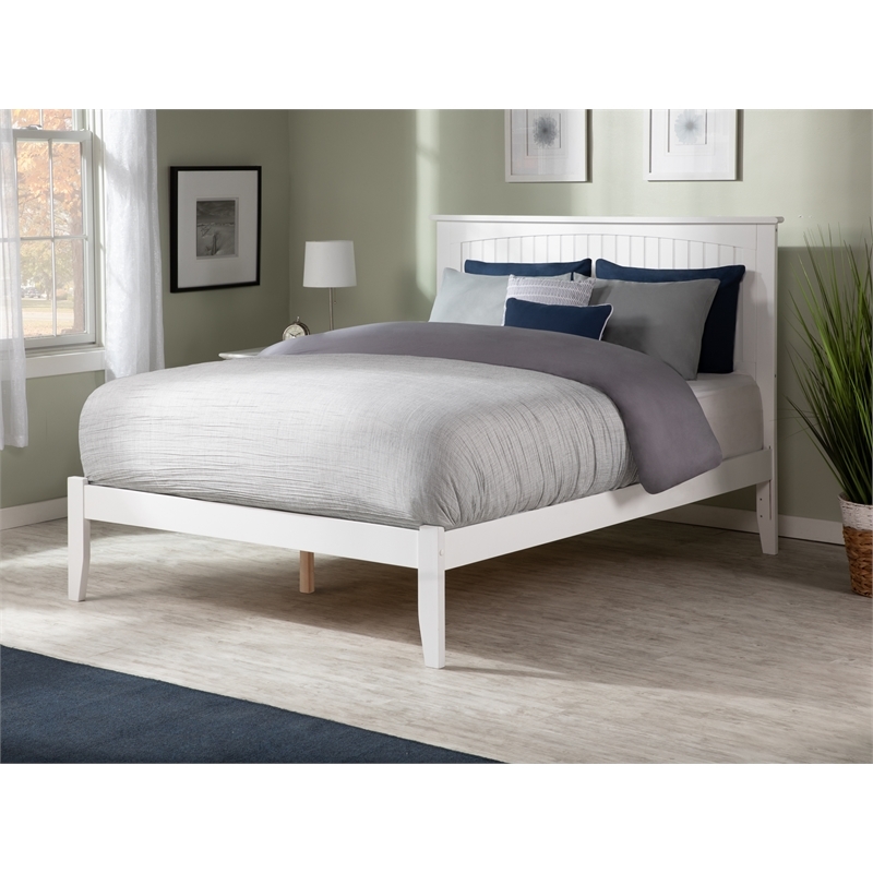 Pemberly Row Solid Wood Queen Platform Bed with USB Charging Station in White