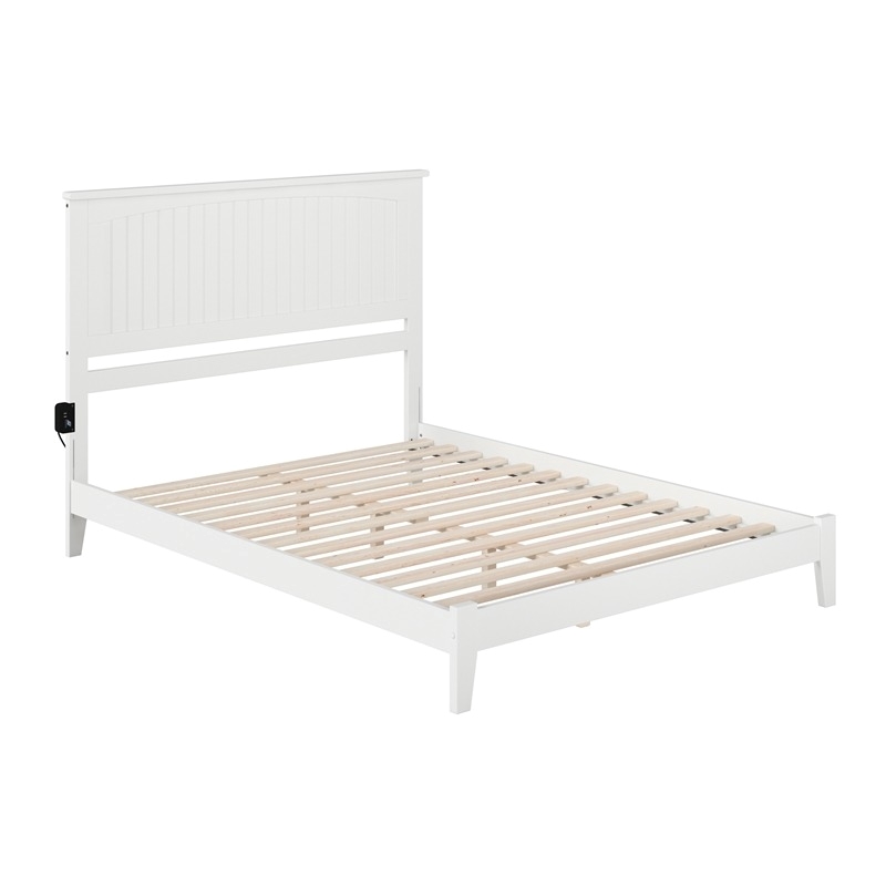 Pemberly Row Solid Wood Queen Platform Bed with USB Charging Station in White
