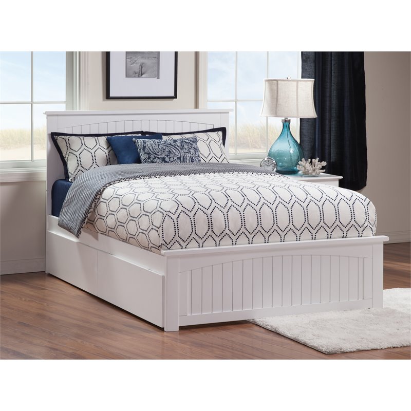 Pemberly Row 2-Drawer Farmhouse Solid Wood Queen Storage Platform Bed in White