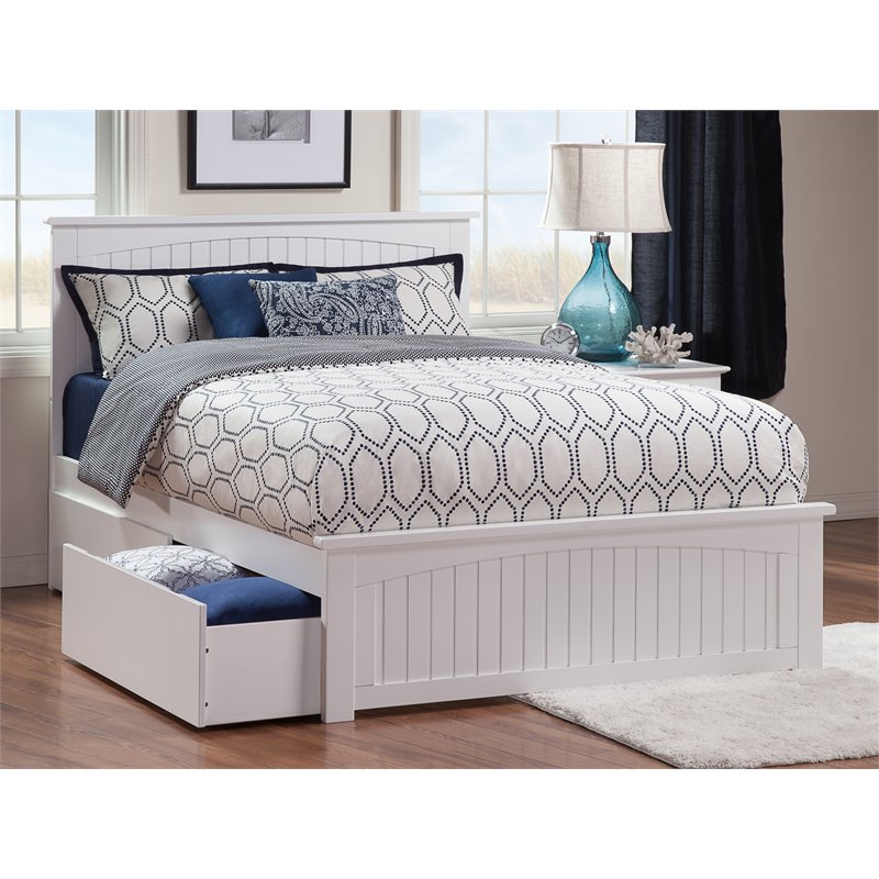 Pemberly Row 2-Drawer Farmhouse Solid Wood Queen Storage Platform Bed in White