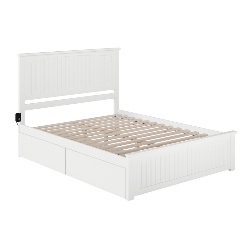Pemberly Row 2-Drawer Farmhouse Solid Wood Queen Storage Platform Bed in White