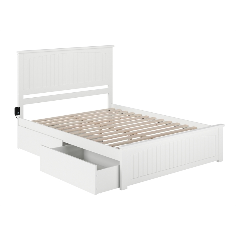 Pemberly Row 2-Drawer Farmhouse Solid Wood Queen Storage Platform Bed in White