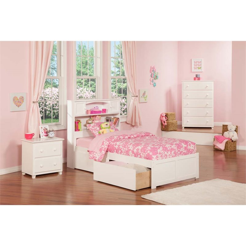 Pemberly Row Transitional Solid Wood Twin Storage Platform Bed in White
