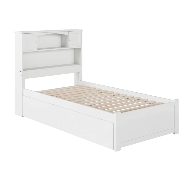 Pemberly Row Transitional Solid Wood Twin Storage Platform Bed in White